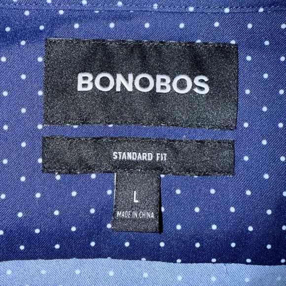 Bonobos Navy Blue Dot Print Shirt Men’s Large – Standard Fit Stretch - Picture 2 of 8